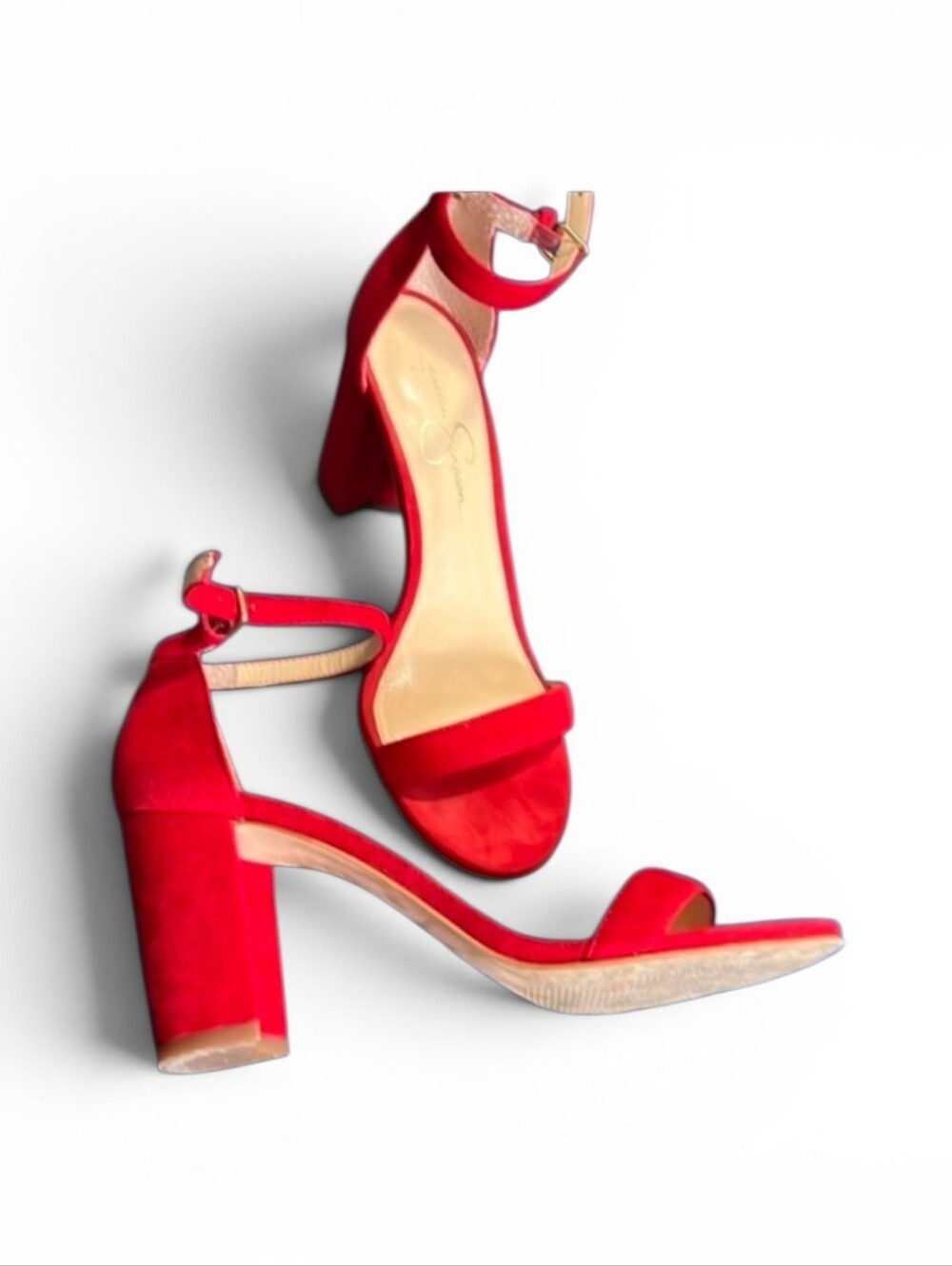 Jessica Simpson Red Suede Block Heel Sandals